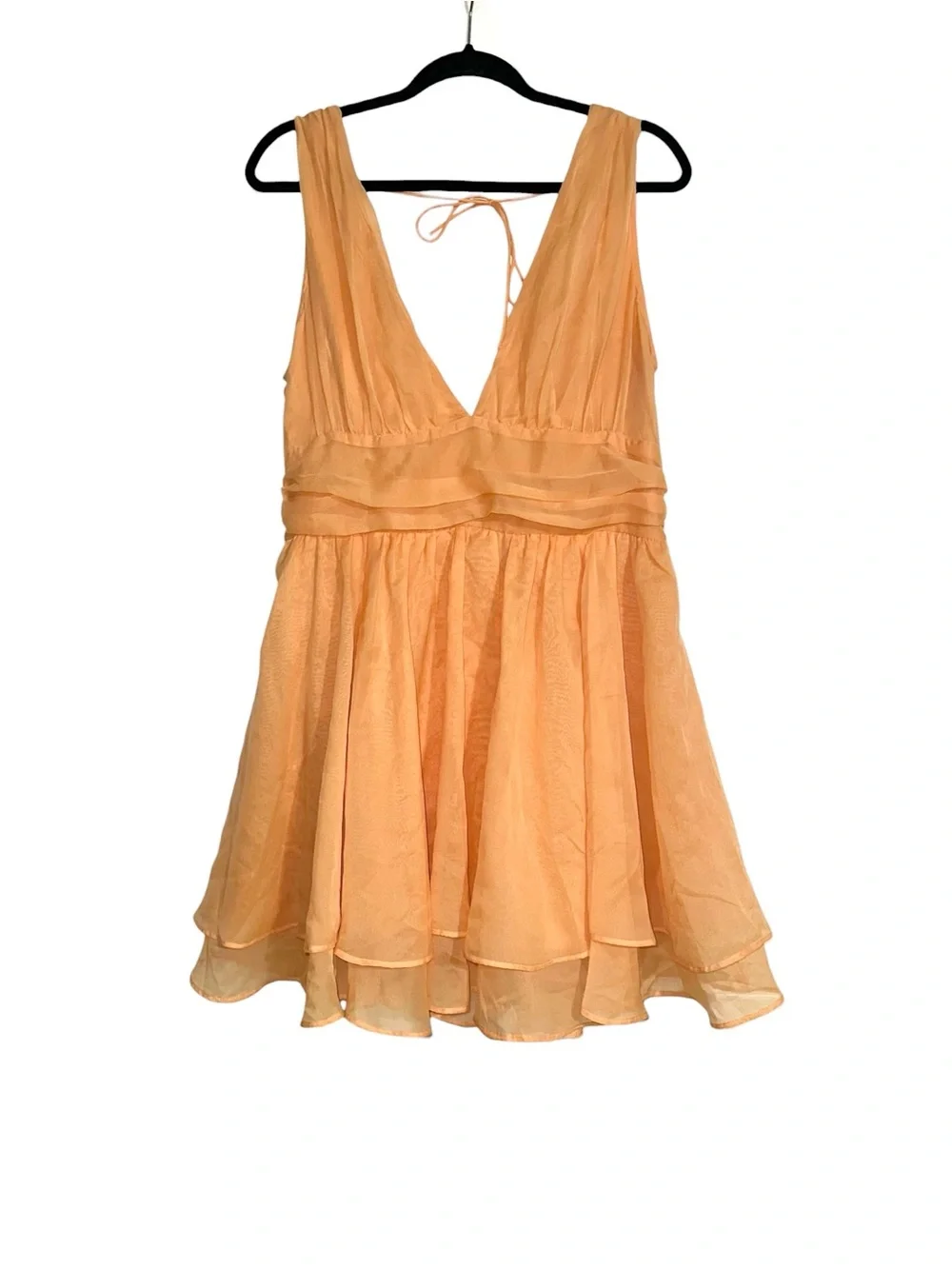 Abercrombie & Fitch Peach V-Neck Tiered Fit and Flare Mini Dress LARGE